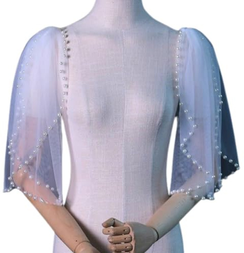 RUNRAYAY 2er-Pack weißer, kurzer Brautschleier für Damen aus Tüll mit Perlenverzierung für Brautkleider, Schulterumhang aus Tüll