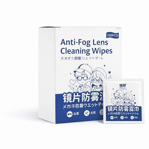 Anti-Fog Lens Cleaning Wipes for Glasses & Screens, Individually Wrapped Pre-Moistened Lens, Streak-Free Quick-Dry Cleaner for Eyeglasses, Sunglasses Camera Lenses 200 Anti-Fog Wipes (100 Pairs)