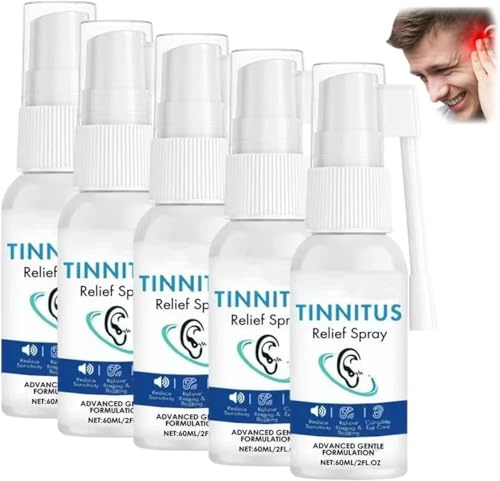 Ohrentropfen gegen Tinnitus, Tinnitus-Linderungsspray, natürliches und sanftes Mittel gegen Ohrensausen, Ohrenspray (5PCS)