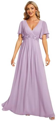 Ever-Pretty Robe de T Moin de Mariage Longue Appliqu Col V Manches Courtes Chic EE01960