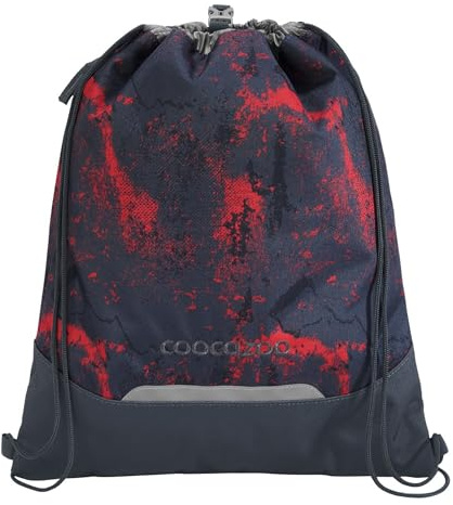 Coocazoo Turnbeutel „Broken Black”, schwarz-rot, mit Reißverschlussfach und Kordelzug, reflektierende Elemente, Schnalle zur Befestigung am Schulrucksack, 10 Liter, ab der 3. Klasse