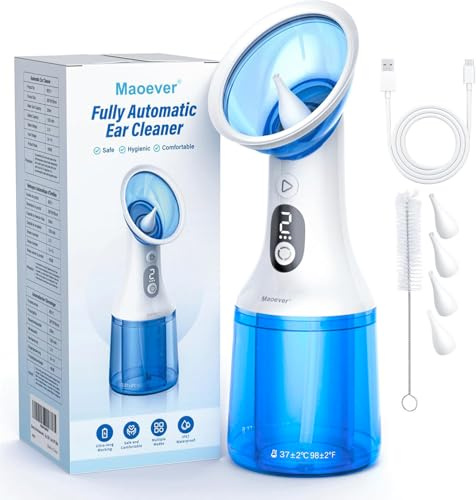 Electric Ear Wax Removal with One-Piece Waste Tank, Water Powered Ear Cleaner with 4 Pressure Modes for Earwax Remove at Home, 4 Tips, USB-C Cable, IPX7(Blue Light)