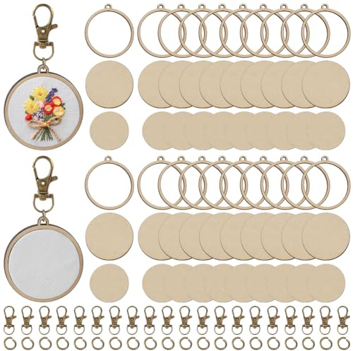 FREEBLOSS 20 Set Mini Stickrahmen Aus Holz Mit Schlüsselanhängern Kleiner Stickrahmen Aus Holz Mit Schlüsselanhängern DIY Holzrahmen Für Stickerei Ohrringe Und Schmuckherstellung 2x2.2 Zoll