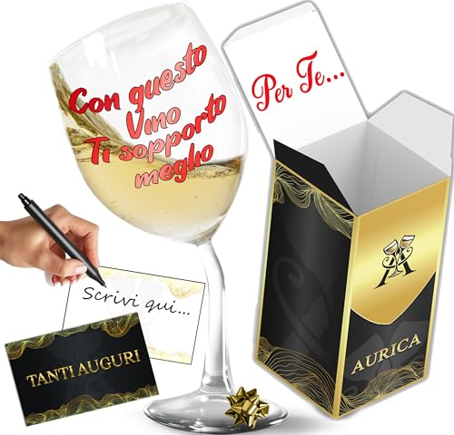 Aurìca Calice Vino Personalizzato CON QUESTO VINO – Bicchiere Piegato Per Brindisi Romantici Con Un Tocco Di Ironia - Regalo San Valentino Perchè L’Amore Va Dosato A Sorsi! Confezione Regalo Inclusa