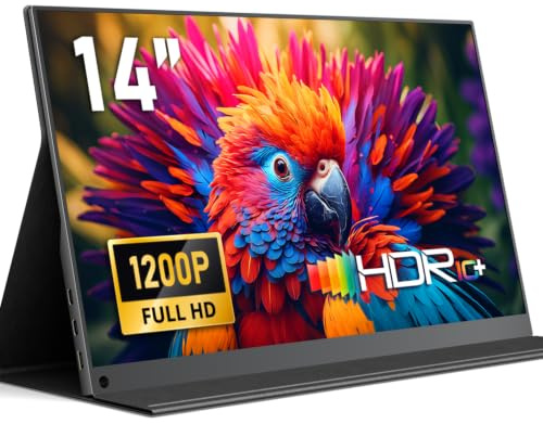 Yodoit 14-tums bärbar bildskärm 100 % sRGB FHD IPS-skärm 1920 x 1200P | Andra externa skärmen för bärbara datorer med USB-C och HDMI-anslutning, med högtalare och fodral, kompatibel med PC, Mac, PS