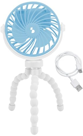 BEPER P206VEN431 Mini ventilateur avec pieds flexibles, rechargeable par USB-C, ventilateur portable à 3 vitesses, rotation à 360°, lumière LED, pieds flexibles pour poussettes, parapluies et voitures