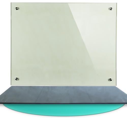 Melko Küchenrückwand Spritzschutz Herd 90x40 cm 6 mm ESG-Glas Klarglas | kratzfest und hitzebeständig, nanoversiegelt, polierte Glaskanten, inkl. Edelstahl-Halterung, Schrauben, Dübel und Wandpuffer