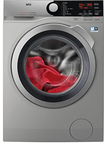 AEG L7FEE842S Lavadora de Libre Instalación, Carga Frontal, 8 Kg, 1400 rpm, Serie 7000, Motor Inverter, Función Vapor, Programa Rápido, Panel de control LCD, Puerta XL Plateada, Planteada