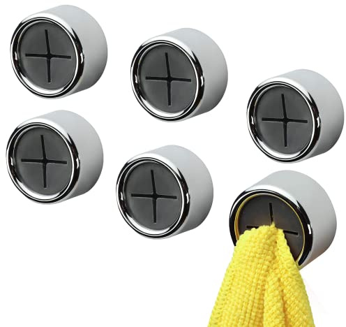 BangShou Gancho de Pared de 6 Piezas Ganchos para Toallas Colgadores para Toallas Creativo Pomo de Cajón, Anticolisión Toalleros de Ganchos Adhesivos para Cocina Baño (Plata)