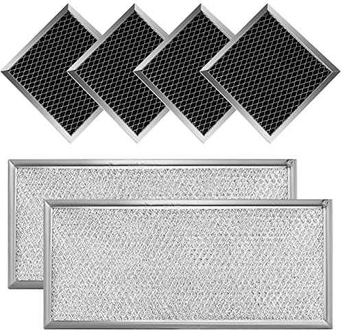 Fits for Whirlpool W10208631A Microwave Grease Filter - Approx 13 x 6 (2-Pack) & 8206230A Microwave Charcoal Filter by AMI PARTS (4-Pack)