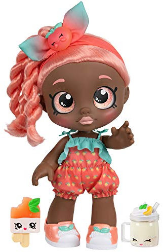 Kindi Kids Snack Time Friends Puppe Summer Peaches (ca. 25cm) mit großen, glitzernden Augen, beweglichem Kopf und 2 Shopkin-Zubehörteilen, bunt/Mehrfarbig (50046)