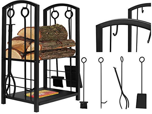 KAMINER Cesto per legna con porta caminetto, in acciaio inox 8785, colore nero