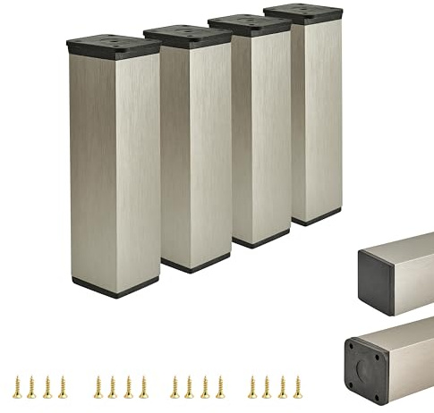 ALUSFERA Piedini per mobili regolabili – Set da 4 – Piedini per armadi con design elegante – Dimensioni 40 x 40 x 150 mm – Montaggio semplice con set completo di viti