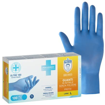 Bericah Dr. Protec,Protix, Guanti in Nitrile, Senza Polvere, Taglia L,100 Pezzi