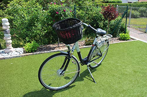 Hundefahrradkorb für Fahradlenker aus Weide in Schwarz mit Metallgitter und Kissen Verschiedene Größen Lenkrad Weidenkorb Hundekorb Lenkerkorb Einkaufskorb Natur (L mit Kissen)