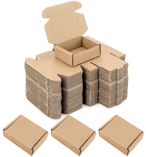 Ellbest 50pcs Kraft Brown Box 1.5mm Thick Cardboard Boxes, 3.6 x 2.6 x 1.2 inches Foldable Kraft Brown Box for Stationery, Pins, Mini Ornaments, Small Shipping Boxes