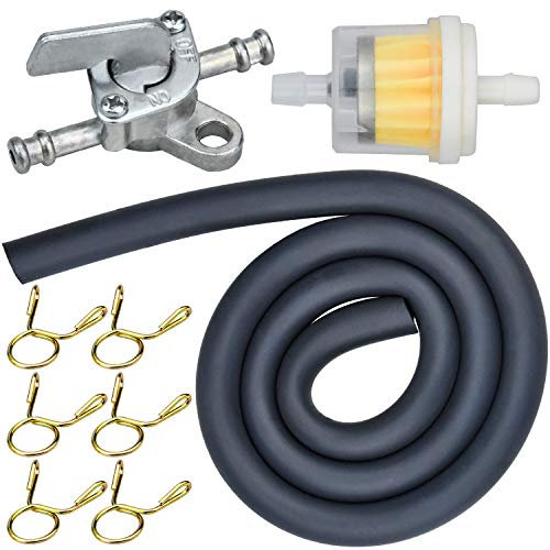 Benzin Kraftstofffilter Kit Ø4mm Kraftstoffleitung Benzinschalter des Benzinhahns Schlauchleitung Kraftstofffilter mit 6 Schlauchschellen für PKW Auto Motorrad Rasenmäher Roller Diesel