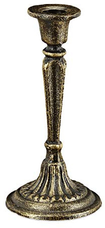 Relaxdays Kerzenständer, einarmig, für Tafel- & Stabkerzen, Vintage, Kerzenhalter Gusseisen, HxD 19 x 9 cm, schwarz/Gold