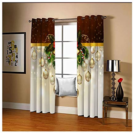 Daesar Tenda Salotto 2 Pezzi, Tende per Finestra Moderne Palla di Natale con Campane e Stelle Luna Tende Moderne Bianche Grigio Rosso Tende Vetro Oscuranti 107x160CM