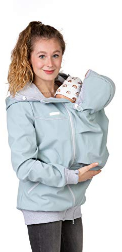 Viva la Mama - 4in1 Allwetter Tragejacke für Vorn- und Rückentragen Umstandsjacke Softshell - AVENTURIS - eisblau - L