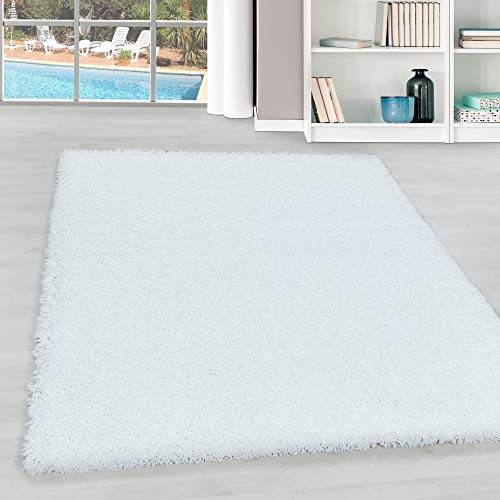 Teppium Moderner Hochflor Teppich Läufer Flur 100 x 200 cm Weiß - Shaggy Flauschiger Teppich, Extra Weich und Pflegeleicht - Ideal als Bettvorleger Schlafzimmer, Küchenläufer, Wohnzimmerteppich