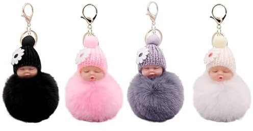 Select Zone Schlüsselanhänger Bommel 4 pcs Schlafende Babypuppe Keychain Plüsch Anhänger Mini Baby Puppe Keychain | Handtasche Anhänger | Flauschige Auto (Casual)