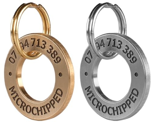 Rund massiv mässing och rostfritt stål, djup graverad, anpassad husdjurs-ID-bricka, hundetikett, kattetikett, ID-bricka för valpar, personlig husdjurstag, funky husdjurs-ID (stor)