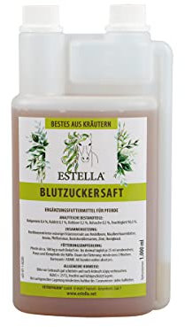 ESTELLA Blutzuckersaft (1 Liter Dosierflasche) - Blutzucker-Stoffwechsel unterstützen - Pferde mit EMS, Diabetes Typ2 oder Cushing - Hufrehe vorbeugen