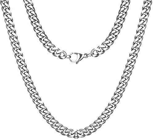 AFSTALR Argent Chaine Cubaine Homme Collier Chaine Acier Inoxydable 9mm Miami Chaine Cubaine Longueur 55cm