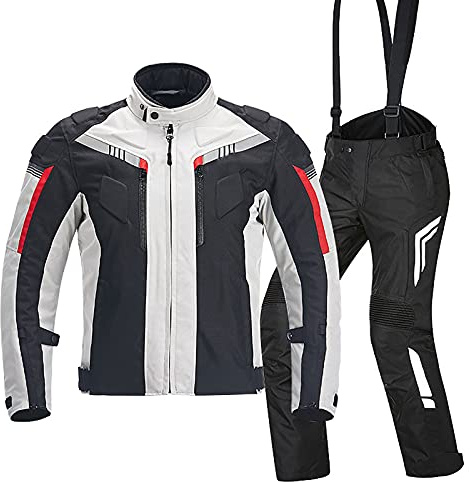 7HAHA3 Men's Motorcycle Jacket and Bib Pants Set Motorbike Waterproof Off-Road Racing Suit with Full Body Protection Four Seasons,White,XL(175cm75kg)