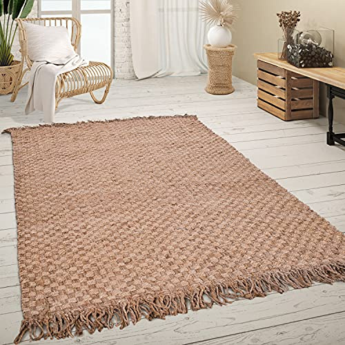 Paco Home Teppich Wohnzimmer Naturfaser Handgearbeitet Jute Meliert Modernes Muster Boho Stil, Grösse:120x170 cm, Farbe:Natur 3