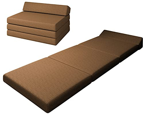 sunnypillow Klappmatratze mit Kopfteil - 4-teilige Faltmatratze mit abnehmbarem Bezug - Schaumstoff extra dick 10cm - Matratze faltbar klappbar Gästematratze Reisematratze