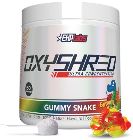 EHPlabs OxyShred Thermogenic Pre Workout Powde Pre Workout Powder with L Glutamine & Acetyl L Carnitine, Energy Boost Drink - Gummy Snake, 60 Servings
