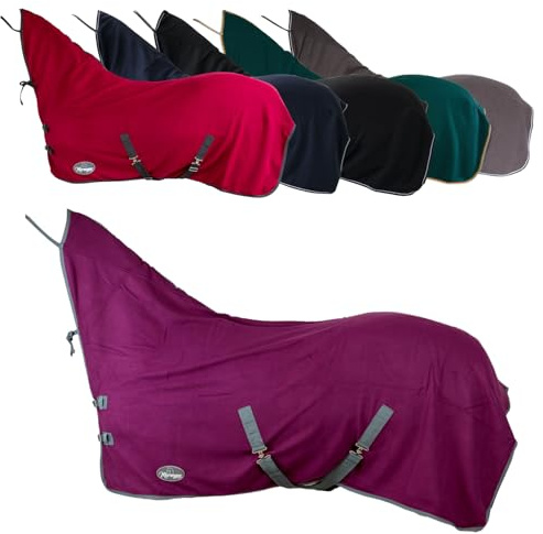 Marengos - Abschwitzdecke Economic mit Halsteil – Violett – 125cm | Pferdedecke mit Kreuzgurt, Metallverschluss, Schweifkordel – atmungsaktive Fleecedecke – Pferde-Outdoordecke – Zubehör