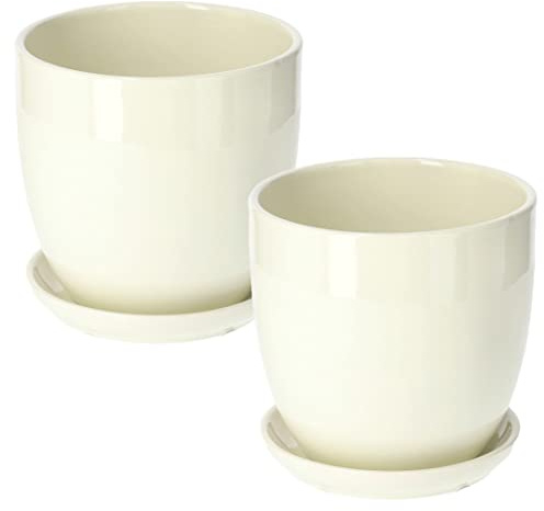 KOTARBAU Keramisk blomkruka med droppfritt underlägg för växter, diameter 15 cm, beige, 2 st