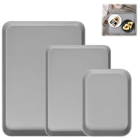 3 Stück Serviertablett Kunststoff Rechteckig, Tablett Kunststoff, Rutschfestes Serviertablett, Tabletts Servier, Küche Essenstablett, für Küche, Schule, Mittagessen und Cafeteria Tabletts (Grau)