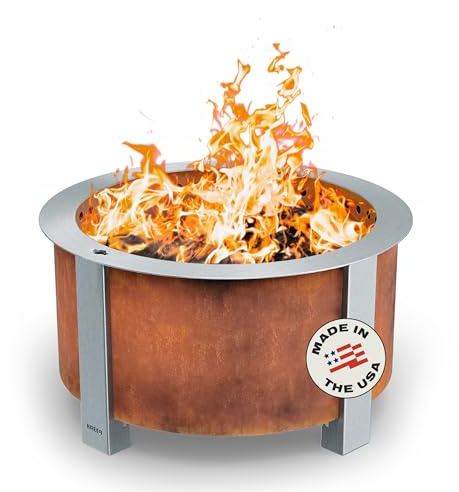 Breeo Smokeless Fire Pit (X Series 24, Corten Steel) | 27.5 inch Smokeless Firepit for Outside | 62 Pounds | Ideal for Families Compatible with Wide Range of Breeo Accessories