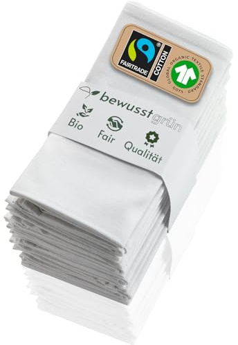BewusstGrün 6 Faire & Nachhaltige Stoffservietten + Faltanleitungen I 100% Bio-Baumwolle I 45x45 cm Weiß