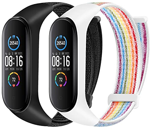 Huamanlou Nylon Armband Kompatibel mit Xiaomi Mi Band 6/Mi Band 5/Mi Band 4/Mi Band 3/Amazfit Band 5 Armband, Weiches Sport Uhrenarmband Verstellbarer Ersatzarmband für Herren Damen