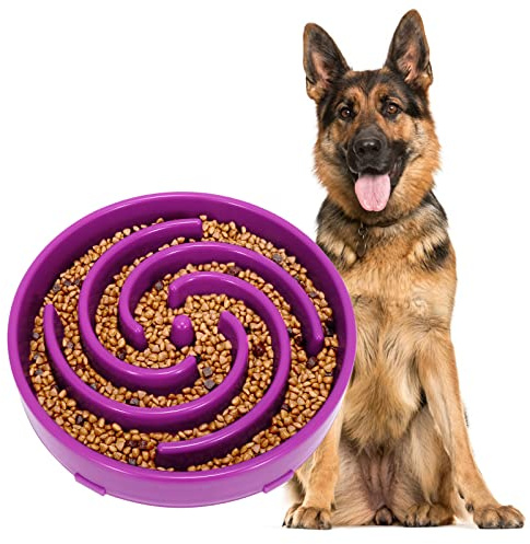 Långsam utfodring hundskål, anti-sling intressant interaktiv hundskål, lila