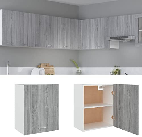 WIFESE Hängeschrank 50x31x60 cm 2 Fächern Küchenschrank Für Wohnzimmer Küche Schrank Küchenzeile Wandschrank Badezimmermöbel Badezimmerschrank Cabinet Grau Sonoma Holzwerkstoff mit Türen