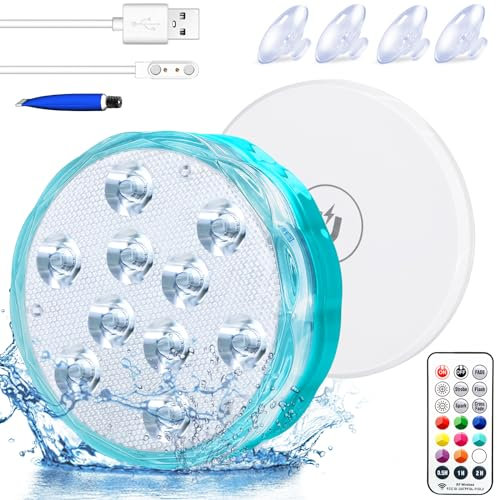 Luci Sommergibili per Piscina Ricaricabili Con Telecomando, Calamita Impermeabili, Illuminazione Subacquea Fuori Terra per Vasca Idromassaggio, Festa - 1 Pc