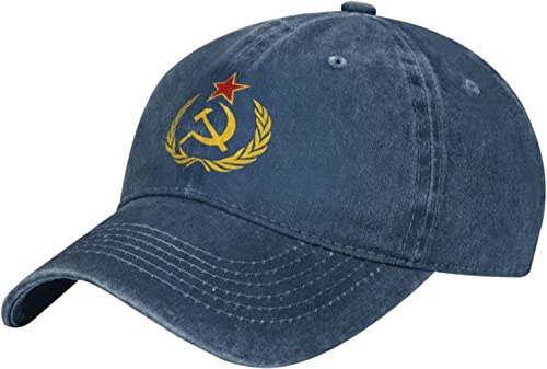 LOUJIN UdSSR Hammer & Sichel Denim-Baseballkappe, verstellbar, Cowboyhut, blau