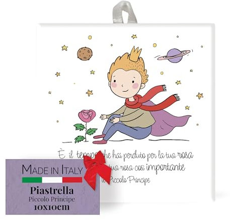 FRATELLI BONELLA - Piastrella in Ceramica 10x10 cm del Piccolo Principe che Porge la Rosa - da Appendere
