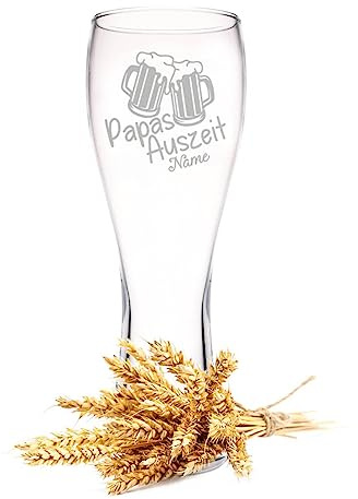 GRAVURZEILE Leonardo Weizenglas mit Gravur - Papas Auszeit - Personalisiert mit Namen - Geschenke für Papa zum Vatertag - Geschenk für Bierkenner - Geschenkidee für Ihn Männer zum Geburtstag - 500 ml