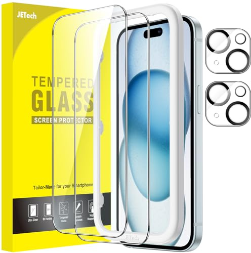 JETech Schutzfolie für iPhone 15 Plus, 2+2 Stück | Mit Kameraschutz, HD Klares Gehärtetes Glas Displayschutzfolie, Kratzschutz, Einfache Installationshilfe