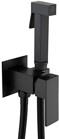 Winskybath Mitigeur de douche encastré en laiton chaud et froid avec pommeau de douche musulman Shataff - Support mural - Noir mat