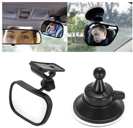JNNJ Rücksitzspiegel Fürs Baby, Sicherheitsspiegel Für Babyschale Mit Saugnäpfe Und Klammer, 360° Schwenkbar Auto-Rücksitzspiegel Baby, Shatterproof Spiegel Auto Baby