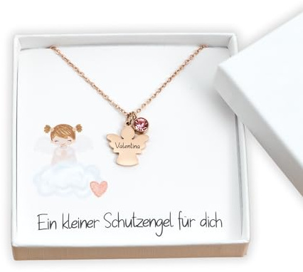 Generisch Halskette mit Schutzengel Anhänger Geschenk zur Taufe Kommunion Mädchen Junge Geburt Taufgeschenk