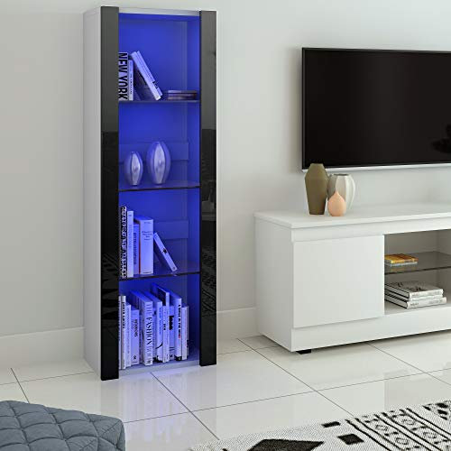 Panana Vitrinenschrank Glasvitrine Vitrine Schrank mit RGB LED-Beleuchtung, 3 Glasböden, für Wohnzimmer, Schlafzimmer, 55 x 35 x 166 cm (Weiß+Schwarz)